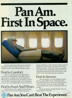 1984 A Pan Am ad promoting Pan Am's First Class Sleeperette seats.